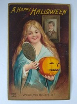 Halloween Postcard Lady JOL Hand Mirror Ellen Clapsaddle 1910 Somerville NJ - £35.17 GBP