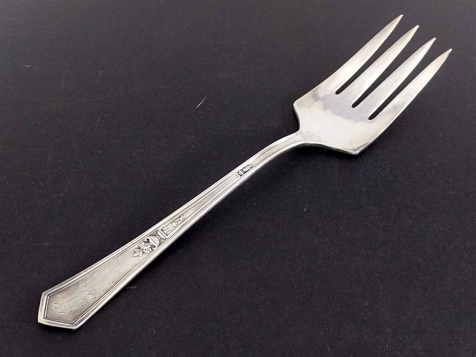 Rogers LA TOURAINE Cold Meat Serving Fork Monogrammed 8 1/4" Silverplate 1920 - $11.88