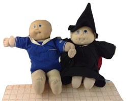 Vtg 80s Cabbage Patch Kids Doll Boy Bald &amp; Look Alike w Halloween Witch Costume - £24.26 GBP