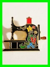 Vtg Sewing Machine Clotilde 20 Years 1971-1991 Lapel Hat Pin Brooch Black Floral - £11.86 GBP