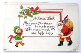 Santa Claus Christmas Postcard 1915 Saint Nick Girl H.F. Lehmann Bergman 1602 - £9.21 GBP