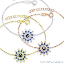 Evil Eye Bead Mayan Sun Charm Greek Turkish Nazar Hamsa Sterling Silver Bracelet - £27.93 GBP