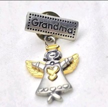 Grandma Angel Pin Brooch Pewter Gold Tone Heart Love Family - $12.95