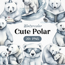 Bundle Watercolor Cute Polar Clipart PNG - £2.37 GBP