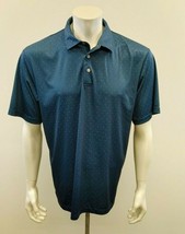 PGA Tour Golf Polyester Polo Shirt Men&#39;s Size Large Blue Patterned Short... - $9.89