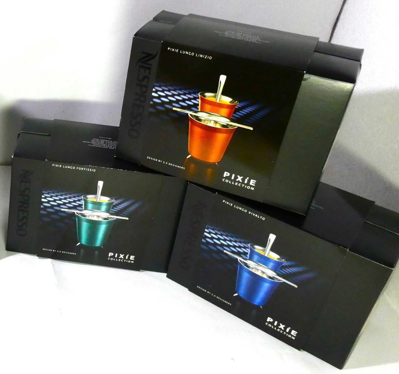 Primary image for Nespresso Pixie 3X2  Lungo Coffee cups & 3X2 Stirrers ( Fortissio  &) W Sku,New