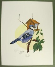 Vintage Art Print Signed LE 26/1000 JR Clark Blue Jay Bird Feeder 16&quot; by 20&quot; - £45.39 GBP