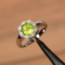 1.40Ct Round Cut Peridot &amp; Diamond Engagement Wedding Ring 14K White Gold Finish - £59.78 GBP