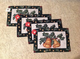 Christmas Tapestry Placemats Bells and Holly 12&quot; x 18&quot; Set of 4 - £15.76 GBP