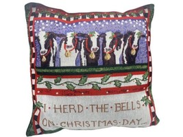 Tapestry Cow Pillow Farm Farming Barn Country Christmas I Herd the Bells 13x13 - £44.55 GBP