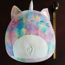 Large 16" Squishmallow Caticorn Cat Unicorn Excellent Condition Rainbow Tye Dye - $23.36