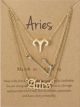 Women Girls 3 pcs Zodiac 12 Constellation Sign Pendant Astrology Necklace Set_ - £3.95 GBP