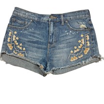 Free People Blue Denim Embroidered Detail Cutoff Shorts Size 27 - £19.24 GBP