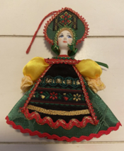 Vintage Old World Woman with Embroidered Dress Christmas Ornament - £14.44 GBP