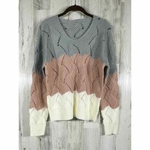 Unbranded Knit Sweater Gray Pink Ivory Colorblock Cableknit Size Medium - £15.77 GBP