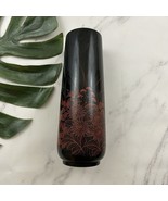 Vintage 80s Lacquer Wood Tall Vase Black Orange Wildflower Floral Home D... - $34.64