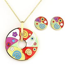 Gold Tone Jewelry Set, Necklace With Colorful Pendant & Earrings - $27.99