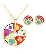 Gold Tone Jewelry Set, Necklace With Colorful Pendant &amp; Earrings - $27.99