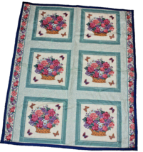 New Hand Crafted Reversible Lap Quilt 51 x 43 Blue Themed Butterflies &amp; Flowers - £19.75 GBP