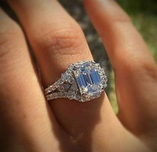 Emerald Cut 2.65Ct White Diamond Engagement Ring 14k White Gold Finish Size 5.5 - £87.90 GBP