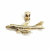 solid 14k Yellow Gold Over Airplane Aviation Charm  fine jewelry Pendant - $89.04