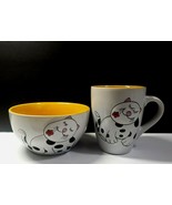 White and Yellow  Ceramic 4&quot; Cup/Mug &amp; 5&quot; Bowl with a Cat Design - $16.17