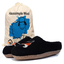 Wool Slippers Unisex Men Women Indoor Cozy Organic Slip-On Shoes Black Half Dog - $64.99