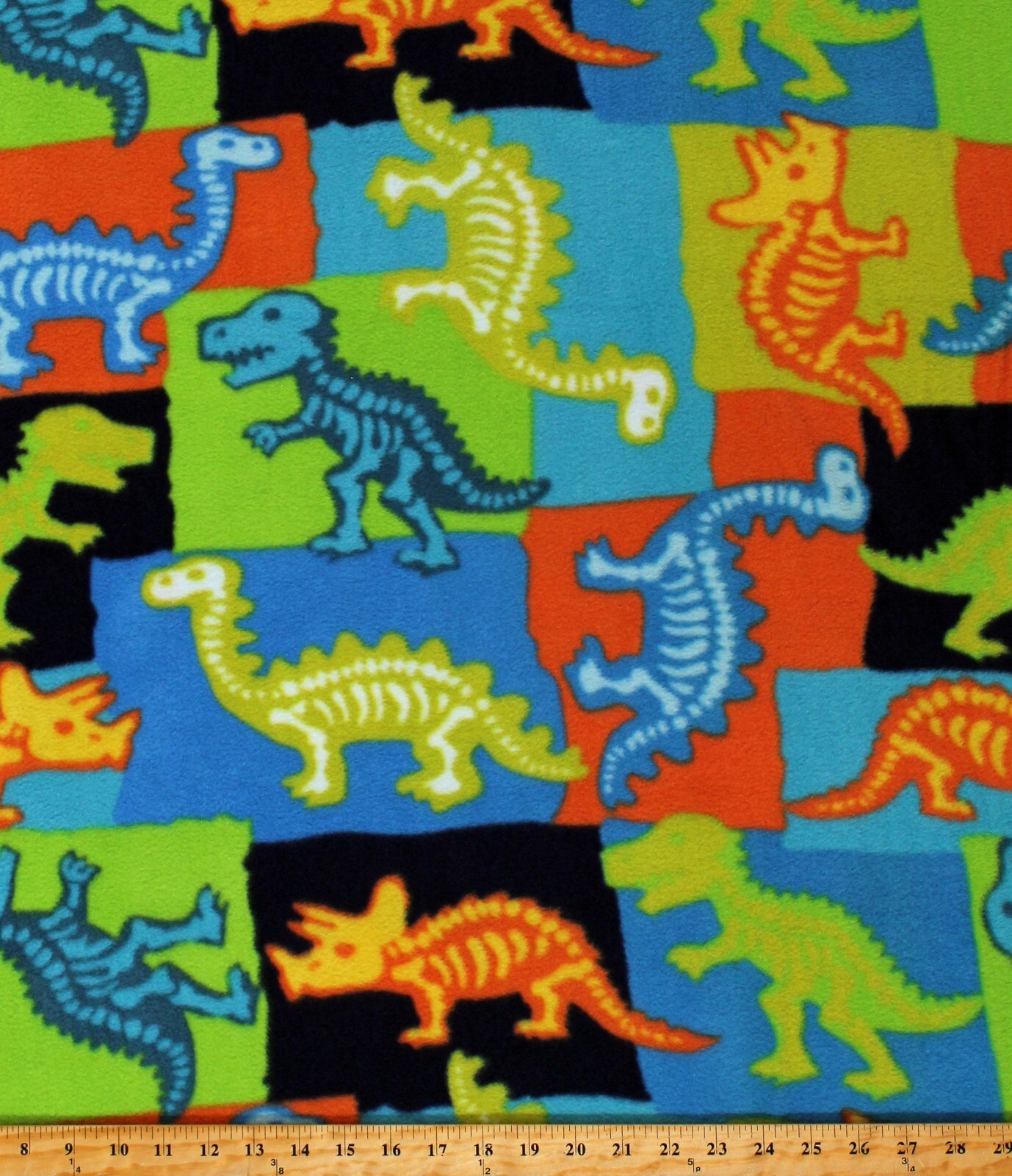 Fleece Dinosaurs Fossils Skeletons T-Rex Patch Fabric Print by the Yard ... - $8.97