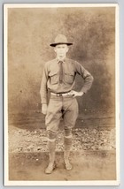 RPPC Soldier In Uniform Faux Beach Scene Studio Portrait Photo WW1 Postcard S24 - £11.74 GBP