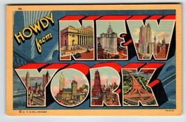 Greetings Howdy From New York City Postcard NY Large Big Letter Linen Curt Teich - £8.03 GBP