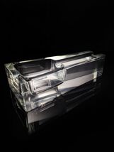Dunhill Heavy Crystal Ashtray in original wood case.  No chips Measures 8.75" L image 4