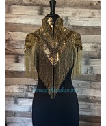 Gold Sequin Long Glass Fringe Beaded Shoulder Shrug Shawl Applique Weste... - £111.52 GBP