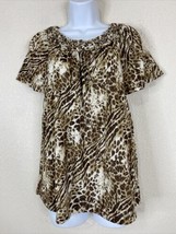 White Stag Womens Size S Brown Animal Print Knit Top Short Sleeve - £5.92 GBP
