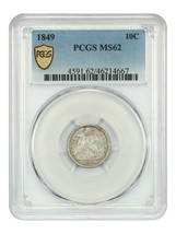 1849 10C PCGS MS62 - £586.97 GBP