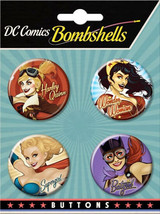 DC Comics Bombshells Carded Set of 4 Round Comic Art Buttons Set #1, NEW UNUSED - £3.97 GBP