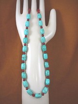 (v326-100) 16&quot; long Chinese turquoise + red bamboo Coral bead gemstone Necklace - £51.00 GBP