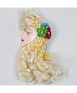 Vintage 1980s Woman Head Brooch Pin 4 Inch Total Length Including Braids - $7.00