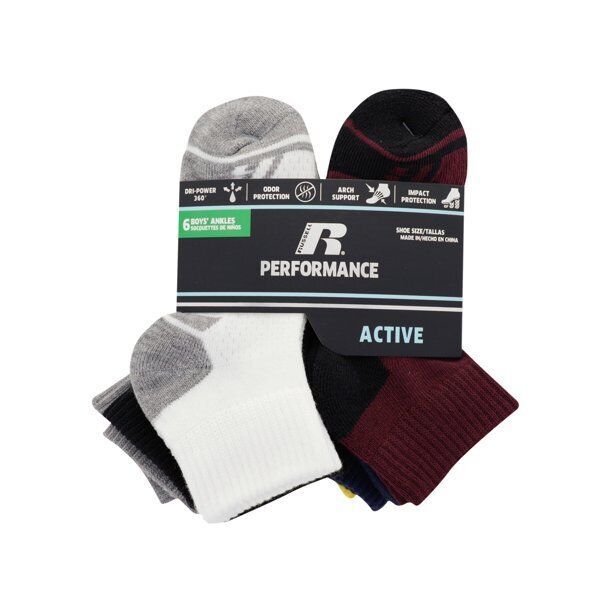 Russell Boys Ankle Socks, 6 Pack, Assorted Size S/CH(4.5-8.5) Item image 4