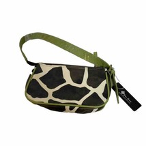 Jane Jones Giraffe Cow Animal Print Faux Leather Shoulder Bag Green Strap Zipper - £10.86 GBP