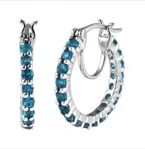 Natural Swiss Blue Topaz Hoop Earring, Round Cut Gemstone Lever Back Earring - £94.98 GBP