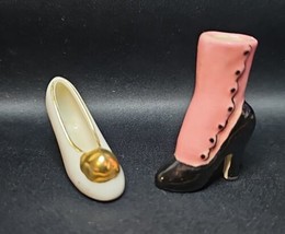 2 Vintage Ceramic Miniature Shoes Victorian Fashion Heels Button Up Ornate - $14.84