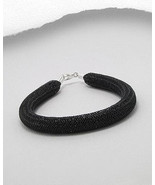 Seed Bead Black Mesh Bracelet Sterling Silver Clasp - £14.63 GBP