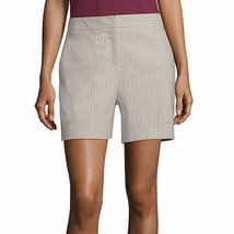 Worthington Women&#39;s High Rise Midi Shorts Size 16 Khaki White Stripe 5&quot; Inseam - £15.30 GBP