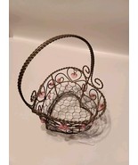 Wire Basket Heart Shape W/Handle Pink Color Plastic Hearts And Beads Acc... - $213.64 MXN
