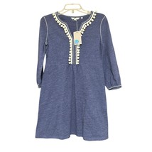 Boden Womens Mini Dress 4 Blue Vneck 3/4 Sleeve Embroidered Pom Pom Boho... - $24.63