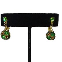Victorian Austrian Crystal Earrings Dangle Art Deco Green Clip On Gold T... - £15.97 GBP