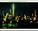 Night View of Skyline Of Lower New York City NY NYC Linen Postcard F13 - $2.92