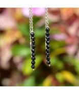 Black Onyx Beaded Drop Dangle Earrings Silver Minimalist Threader Chain ... - $36.00