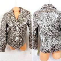 Chi Falchi Medium Leopard Cheetah Print Faux Leather Jacket 2 Button Gray - £23.61 GBP
