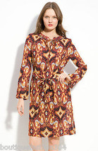 NWT $395 New Designer Tory Burch Womens 0 Silk Dress Rust Red Black Orange Gold - £307.50 GBP
